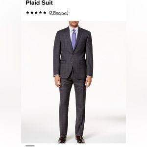 Talia Men’s suit plaid charcoal and purple Jacket 42L pant 34/34 worn once